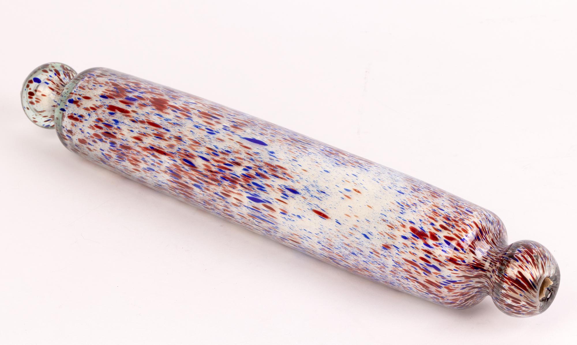 Nailsea Hand-Blown Antique Glass Rolling Pin with Colored Inclusions In Good Condition For Sale In Bishop's Stortford, Hertfordshire