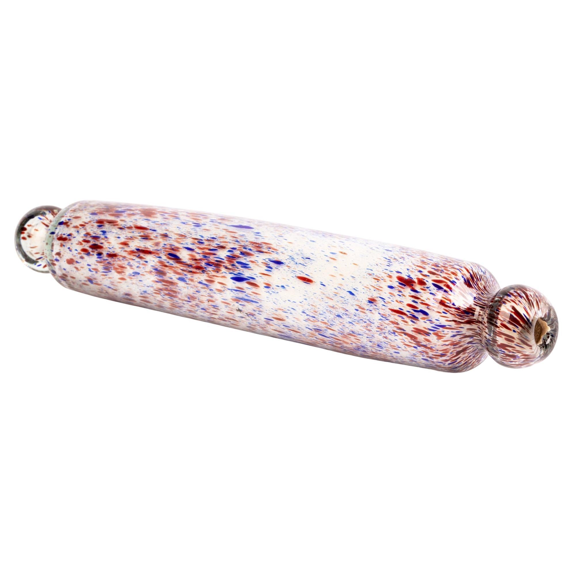 Nailsea Hand-Blown Antique Glass Rolling Pin with Colored Inclusions For Sale