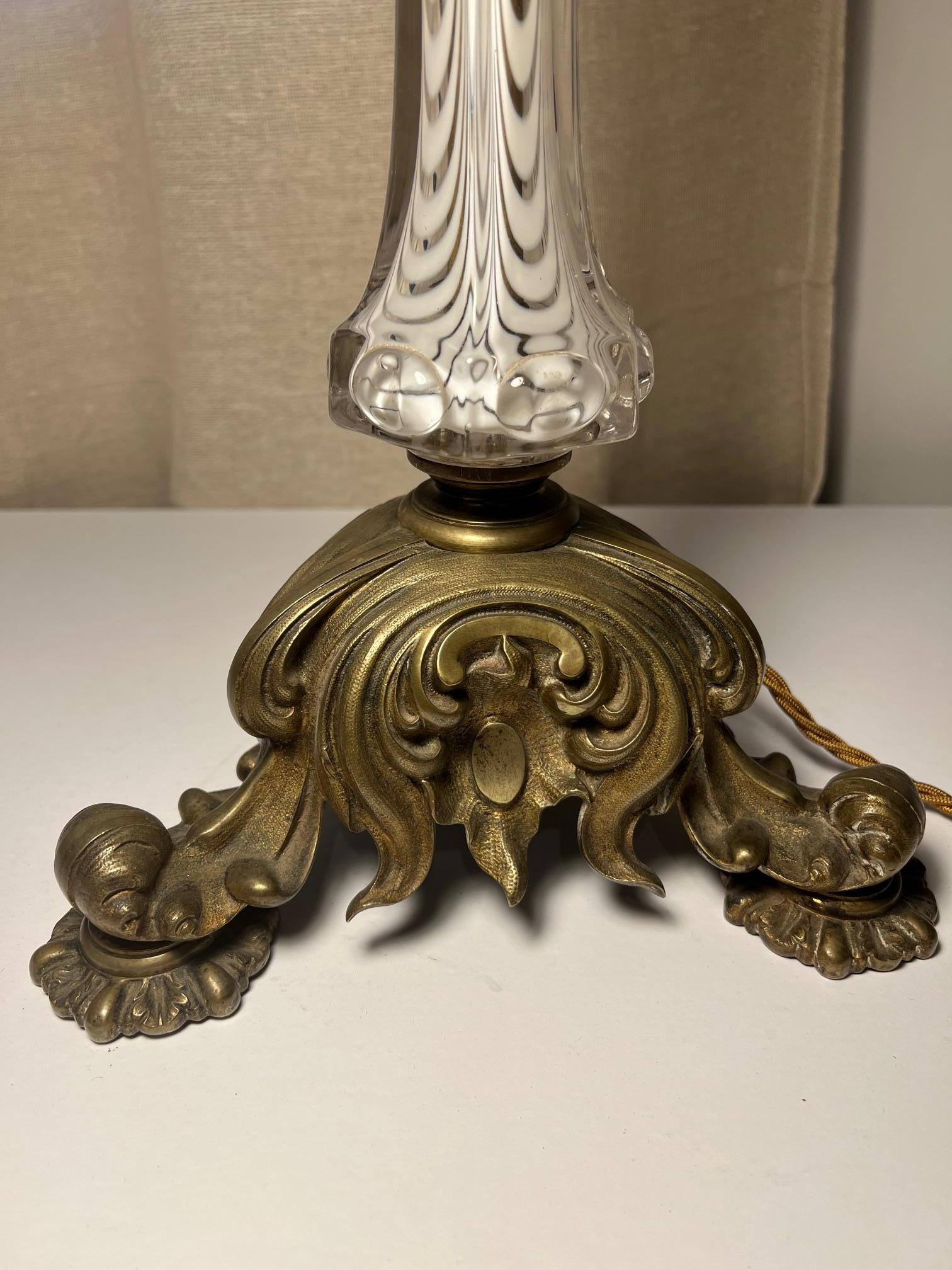 Elegant Rococo style glass & brass oil lamp base, now converted for electricity.

PAT tested and compliant for the U.K.

Can be adapted for worldwide wiring if required. This will have an extra 10 day lead time. 

