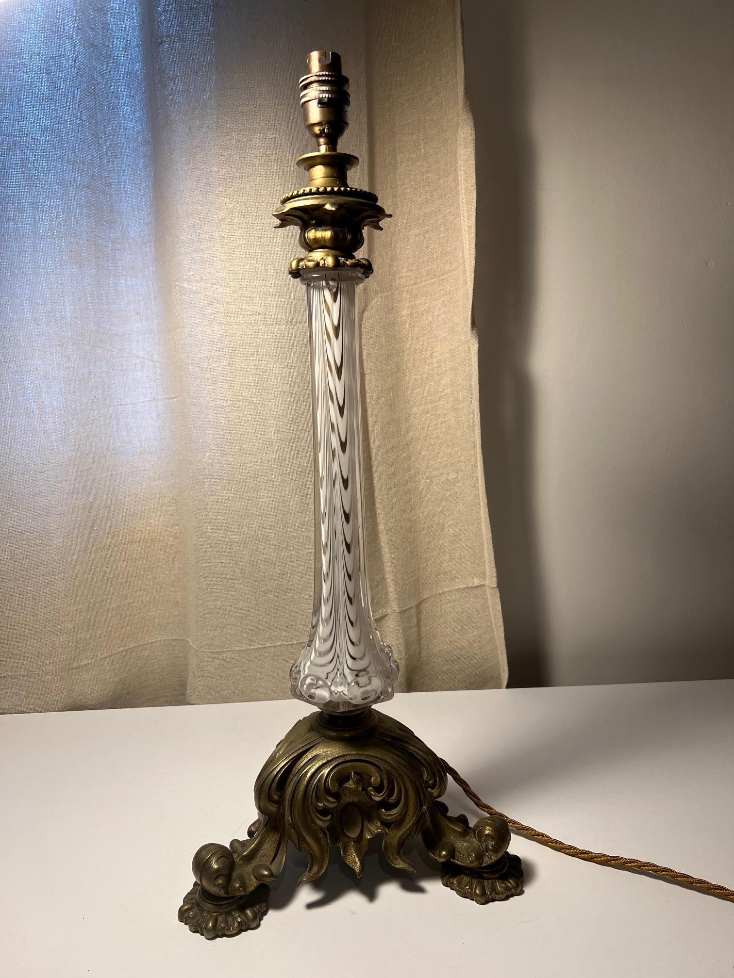 Rococo Nailsea Style Glass Table Lamp For Sale
