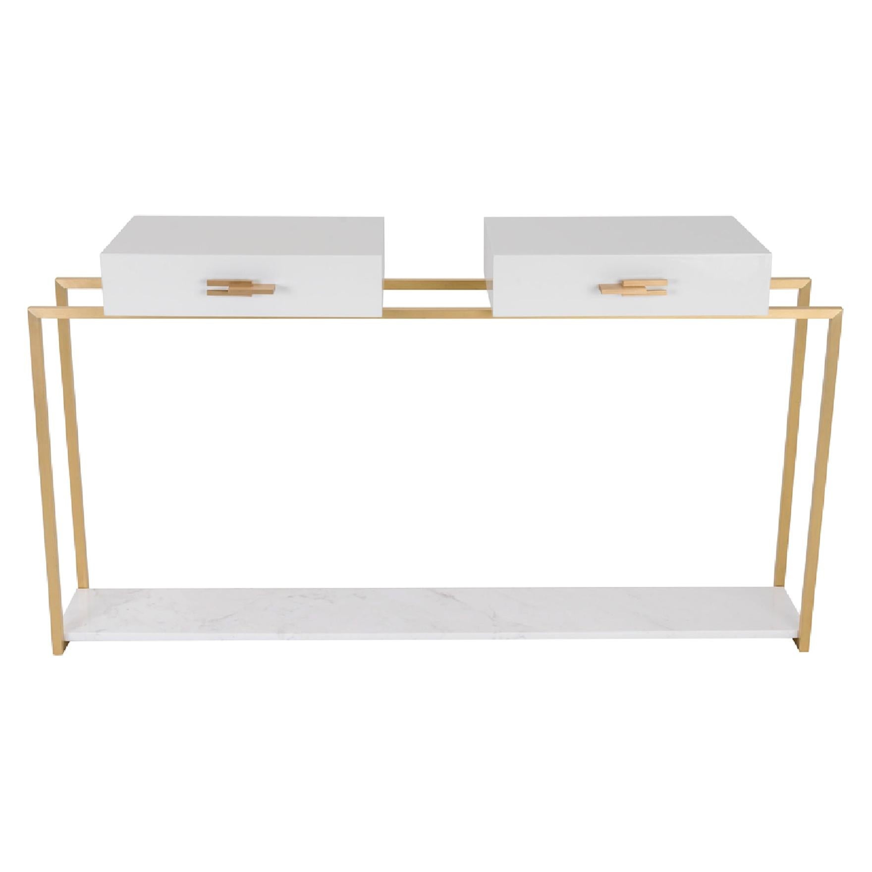 NAIMA Console with Marble Base and Brass Structure and Handles For Sale