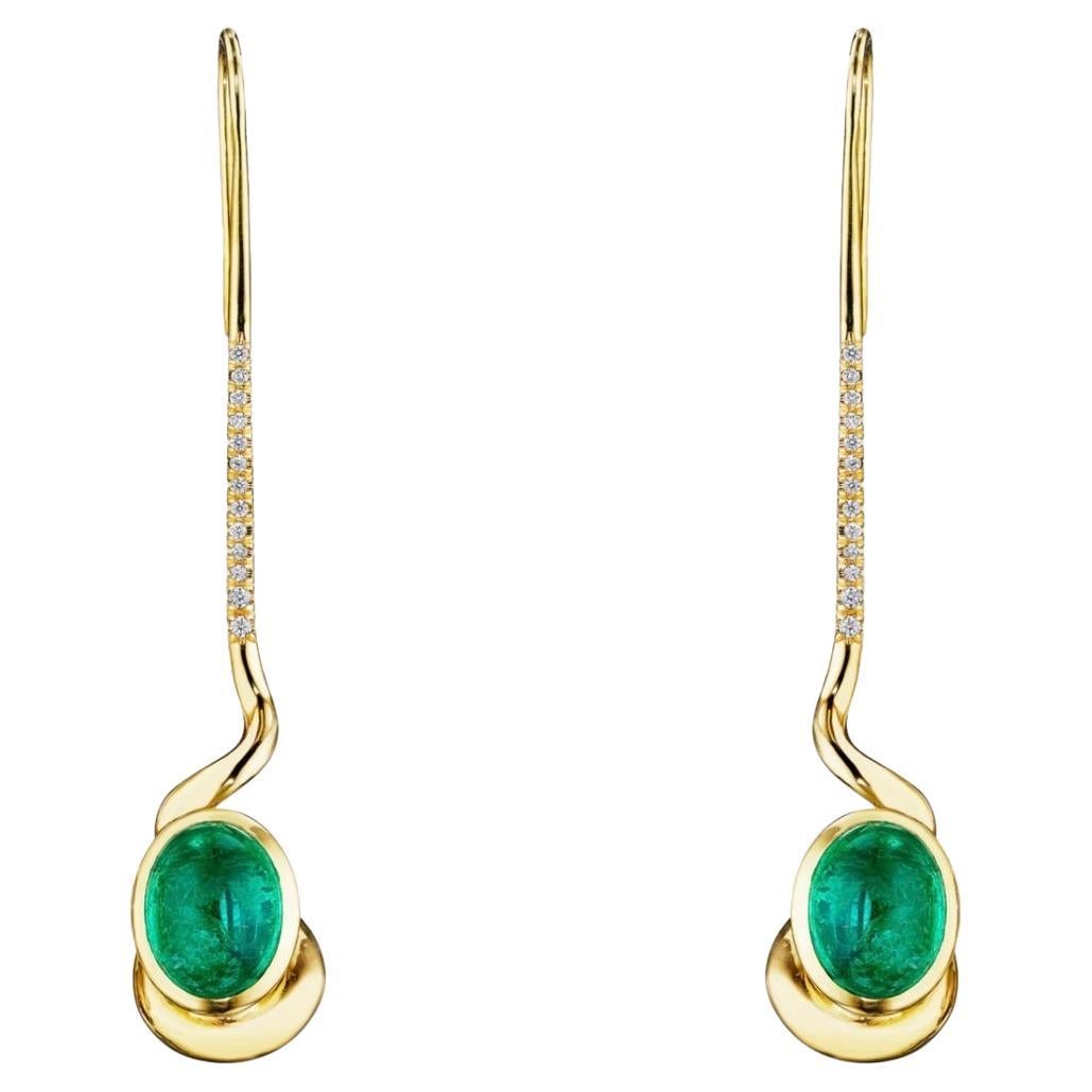 Naima Drops in 18k Gold with Emerald Cabochon, Graduated Emeralds & Diamonds For Sale