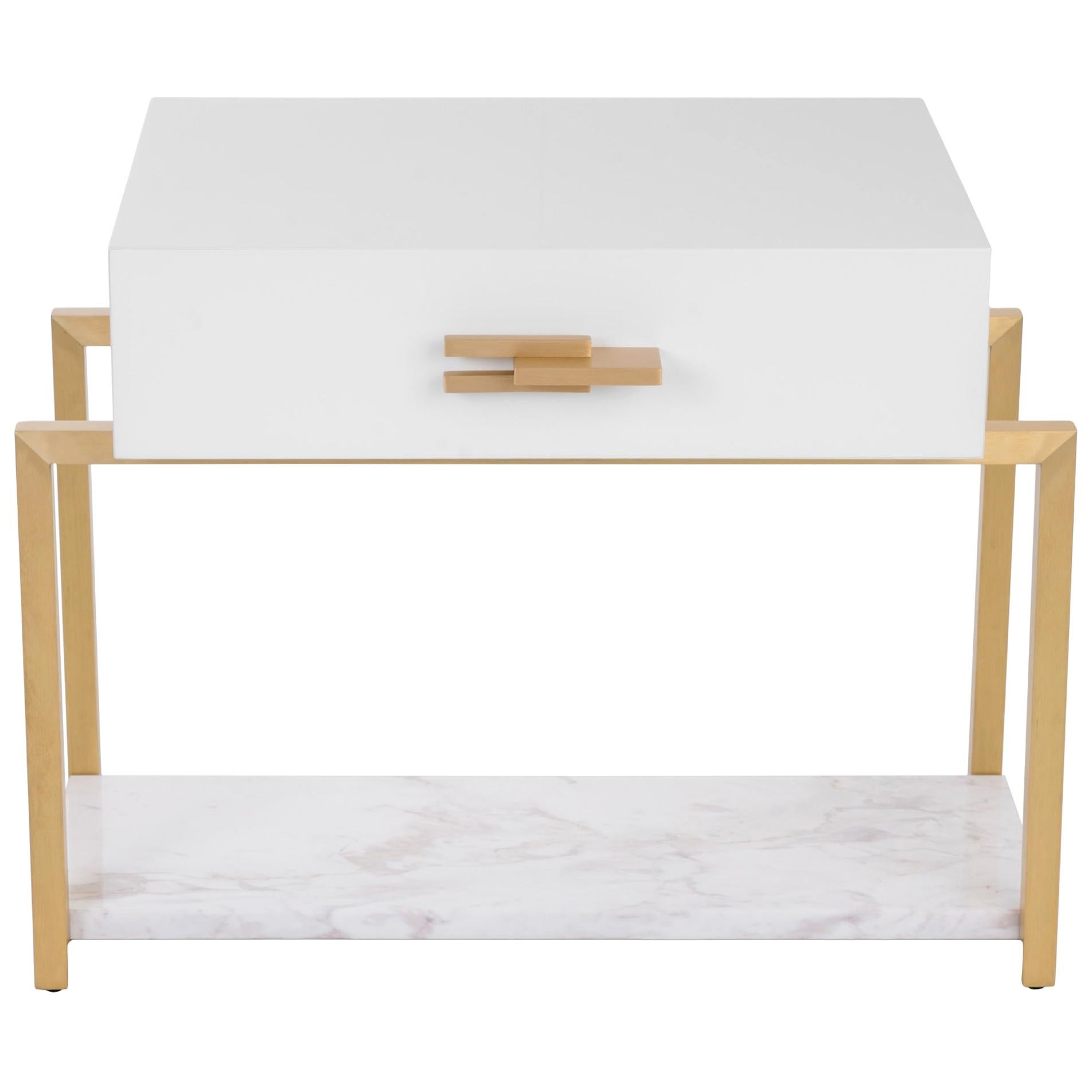 Quimera Nightstand in Brushed Brass Structure and Handles and Natural