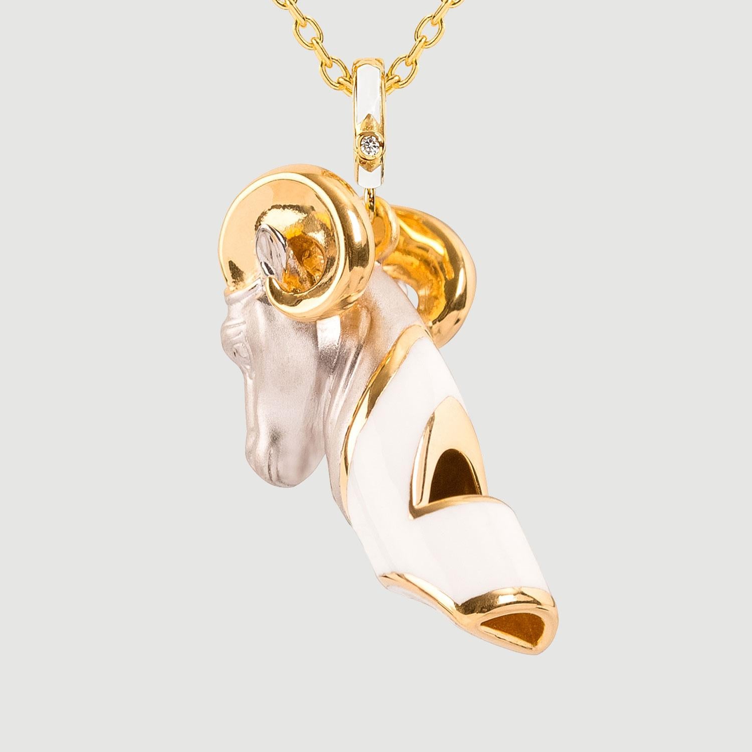 Modern Naimah, Aries Whistle Pendant Necklace, White Enamel For Sale
