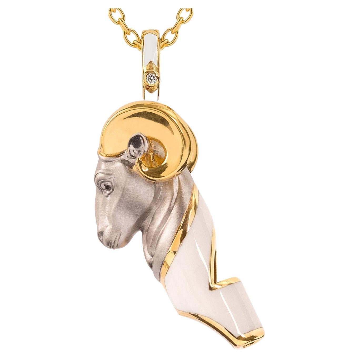 Naimah, Aries Whistle Pendant Necklace, White Enamel For Sale