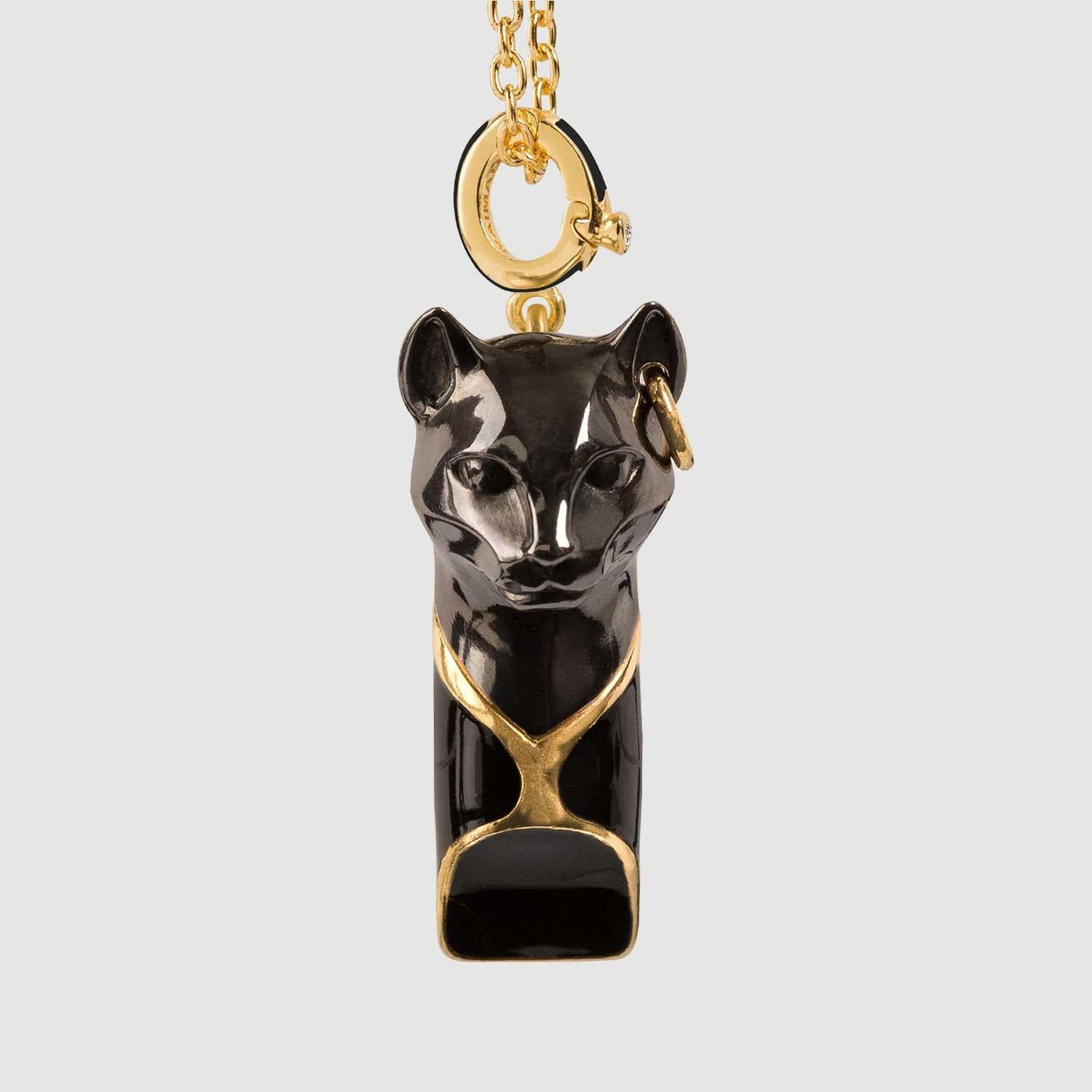 Modern Naimah Cat Whistle Pendant Bastet Necklace, Black Enamel