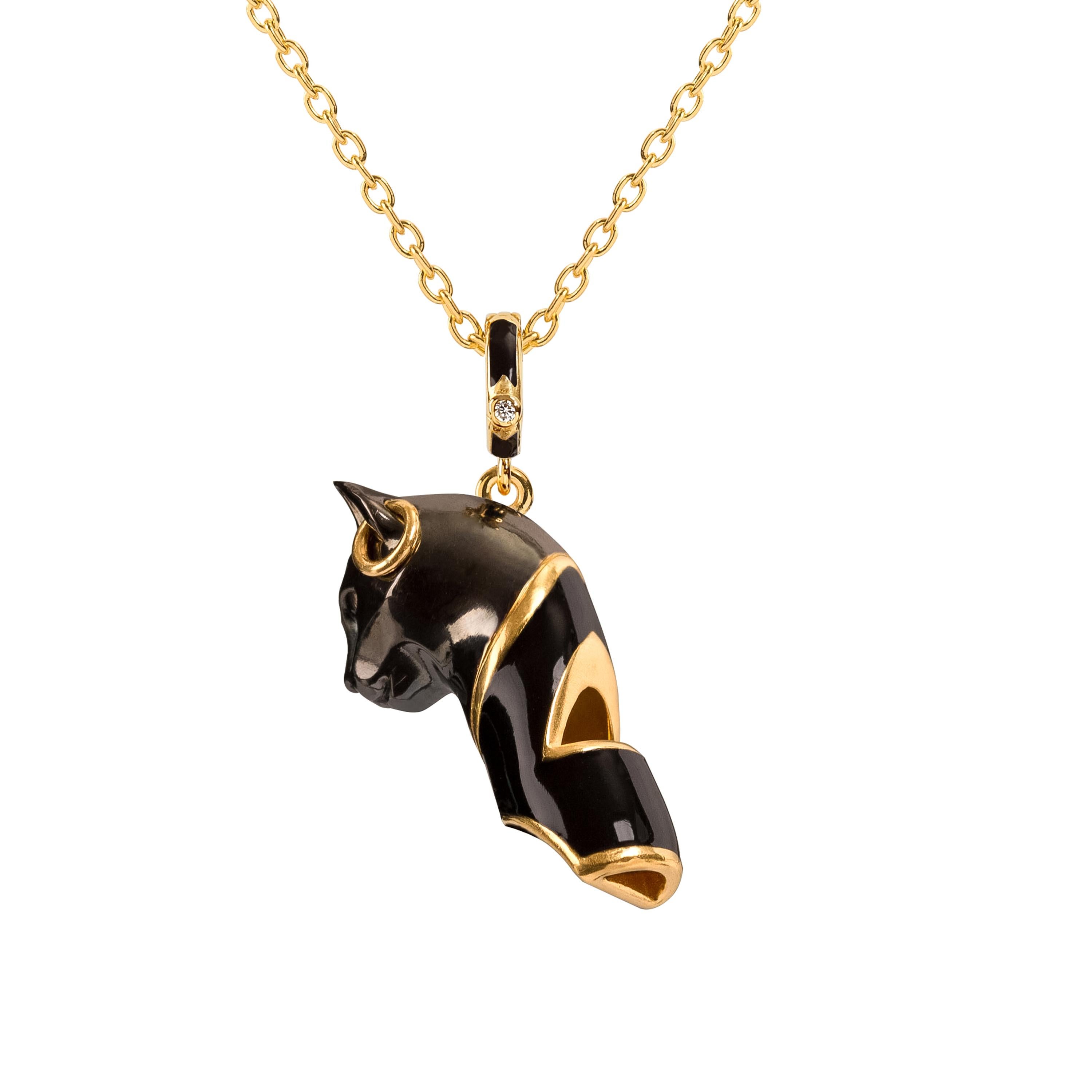 da uomo o donna Collana Bastet con ciondolo a forma di fischio di gatto di Naimah, smalto nero in vendita