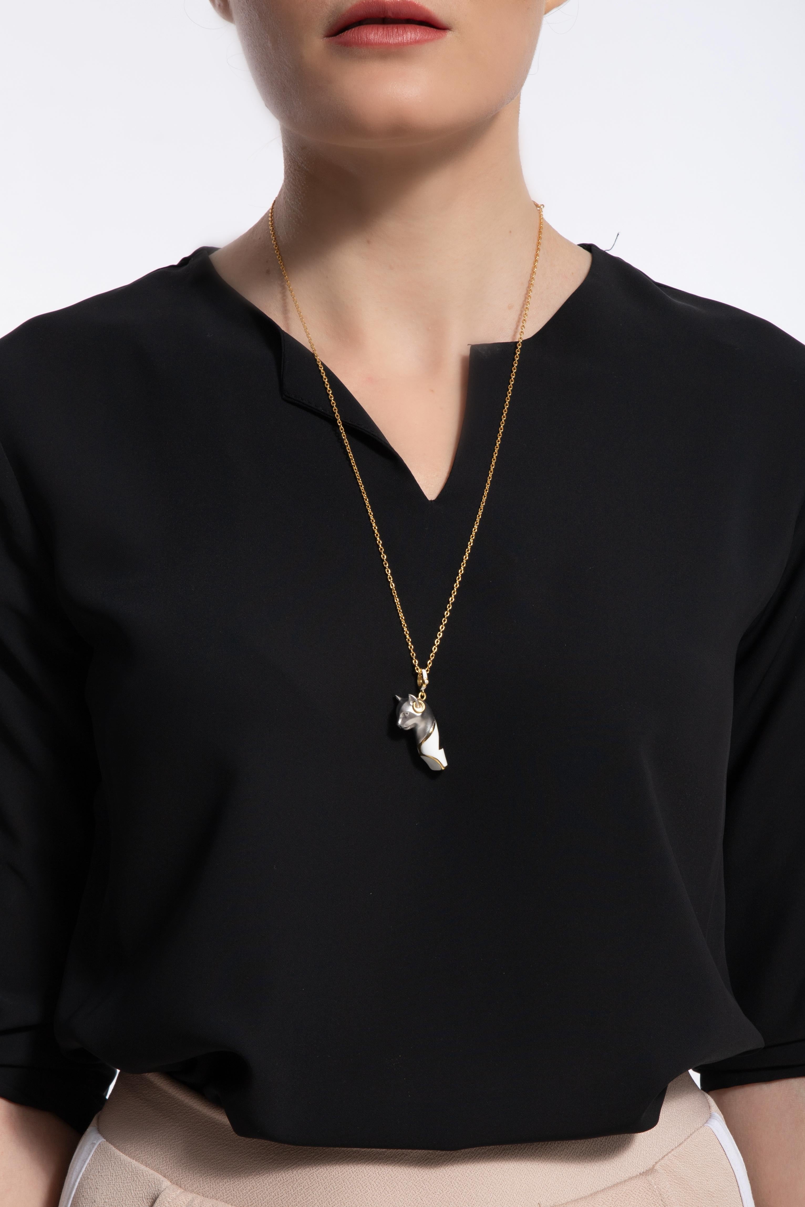 Collana BASTET con ciondolo a forma di fischio di gatto di Naimah, smalto bianco in vendita 3