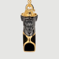 Naimah, Chimp Whistle Pendant Necklace, Black Enamel