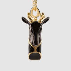 Naimah, Deer Whistle Pendant Necklace, Black Enamel