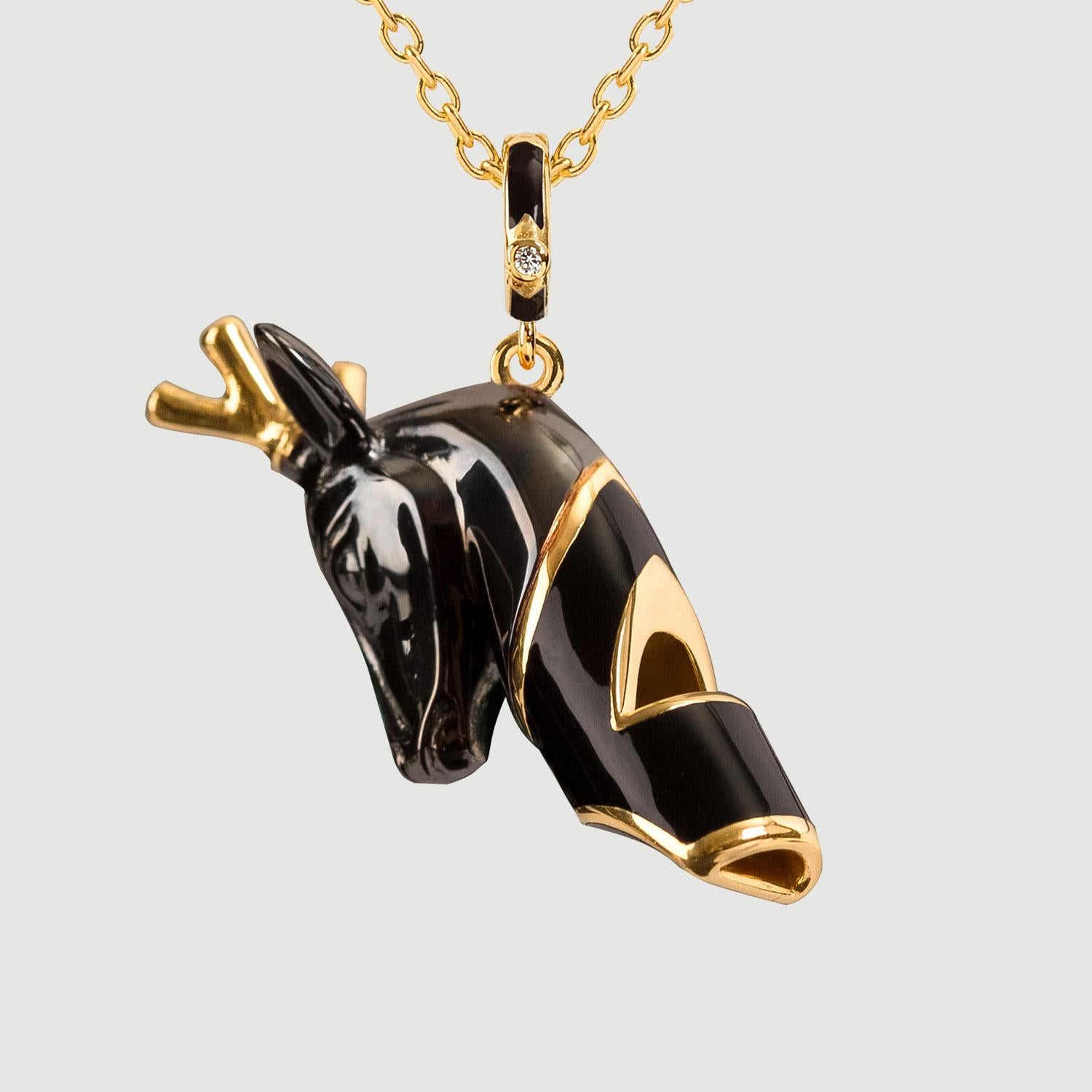 Modern Naimah, Deer Whistle Pendant Necklace, Black Enamel For Sale