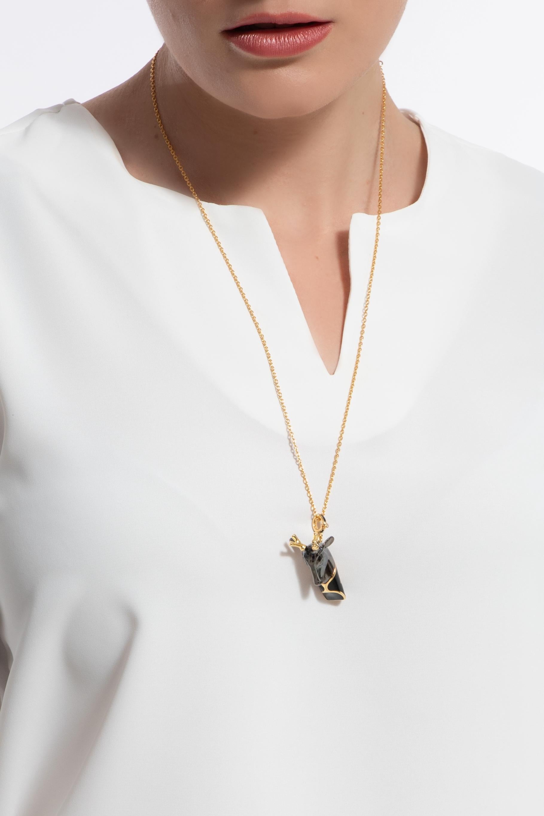 da uomo o donna Naimah, Collana con ciondolo a forma di fischio di cervo, smalto nero in vendita