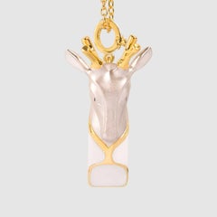 Naimah, Deer Whistle Pendant Necklace, White Enamel