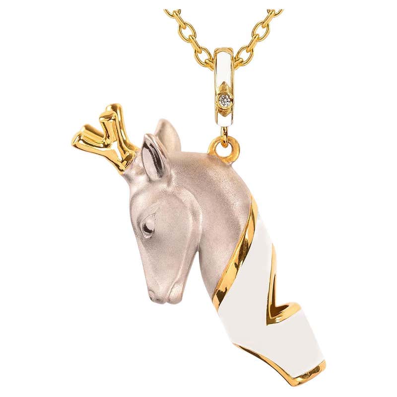 Naimah, Aries Whistle Pendant Necklace, White Enamel For Sale at 1stDibs