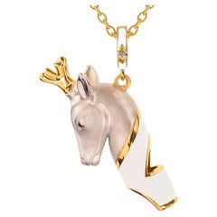 Used Naimah, Deer Whistle Pendant Necklace, White Enamel