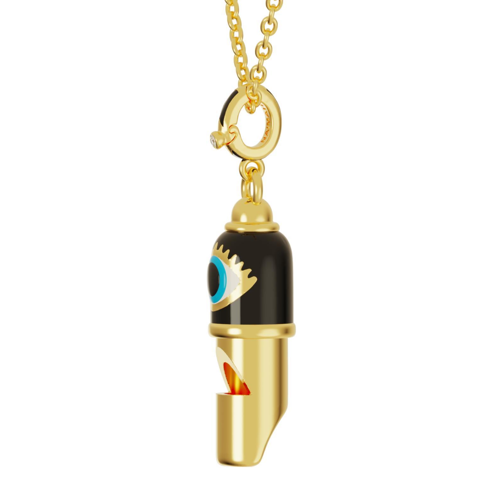 Moderne Naimah, collier pendentif Evil Eye Whistle en émail noir en vente