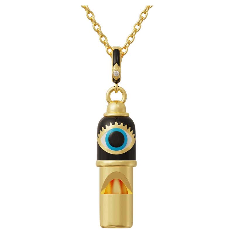Naimah, Panther Whistle Pendant Necklace, Black Enamel For Sale at 1stDibs