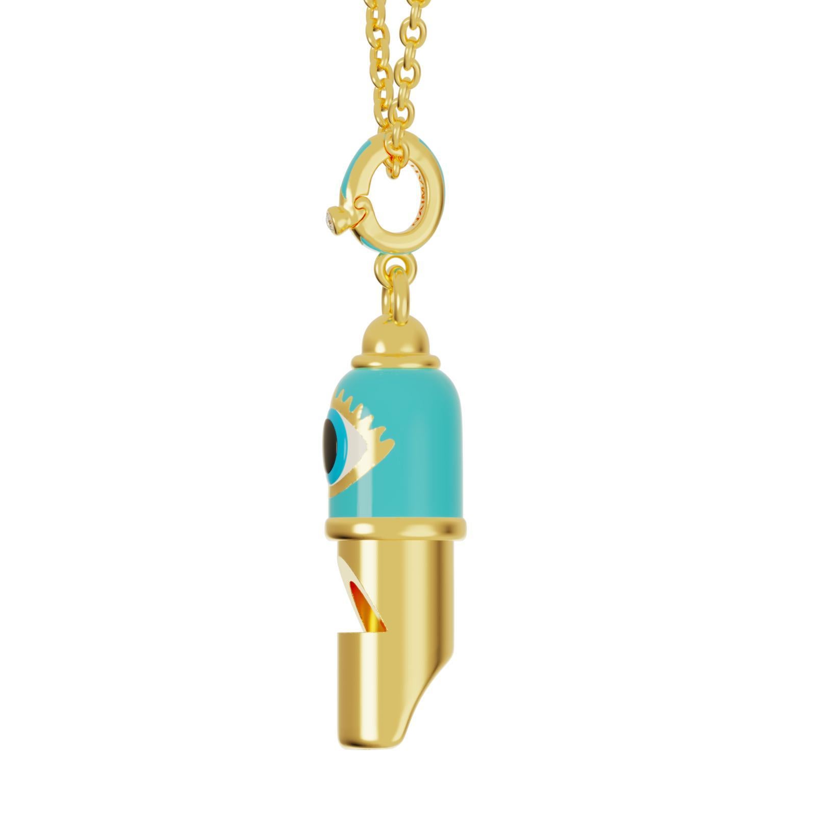 Moderne Naimah, collier pendentif Evil Eye Whistle en émail bleu en vente
