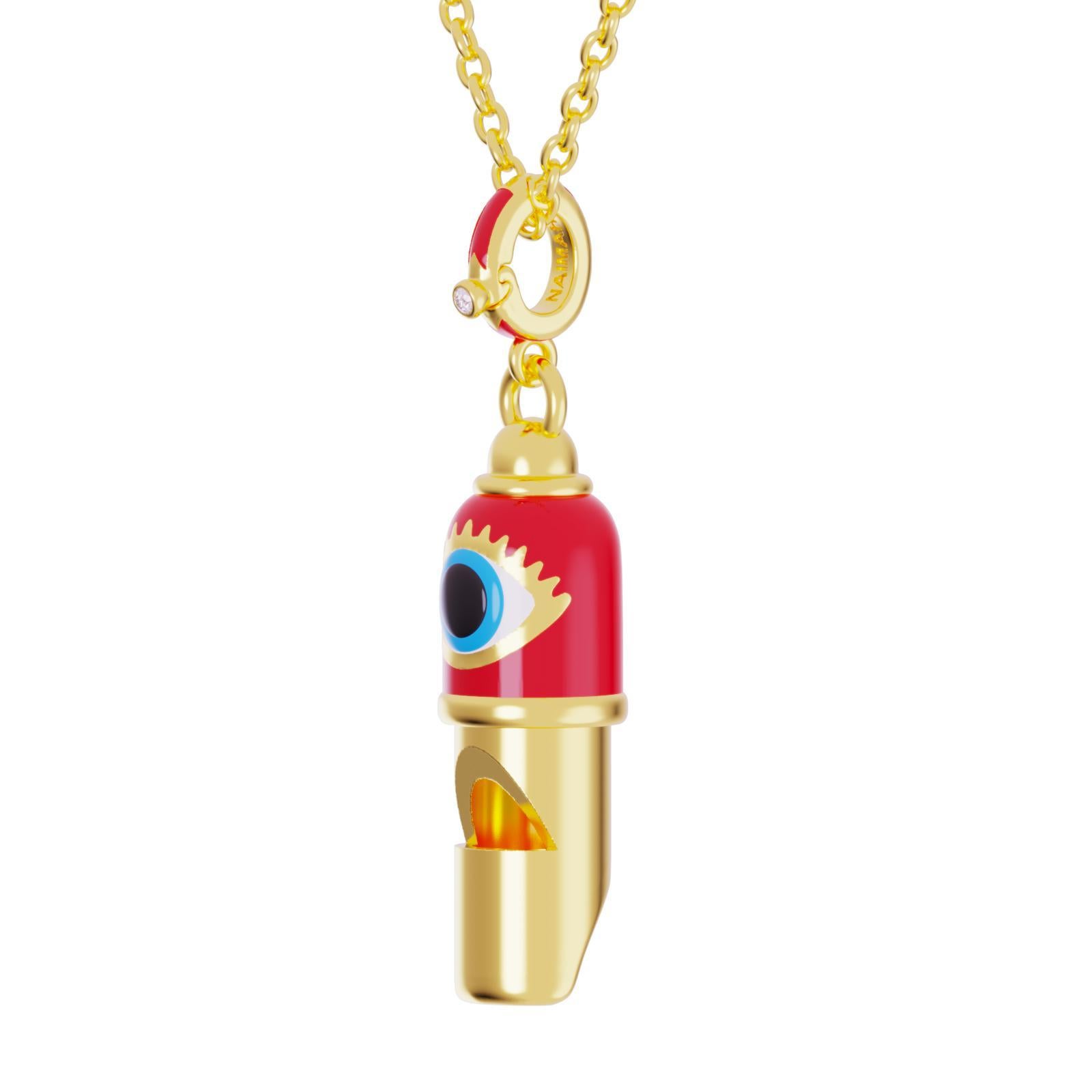 Moderne Naimah, collier pendentif Evil Eye Whistle en émail rouge en vente