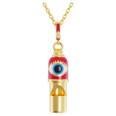 Vintage Naimah, Evil Eye Whistle Pendant Necklace, Red Enamel