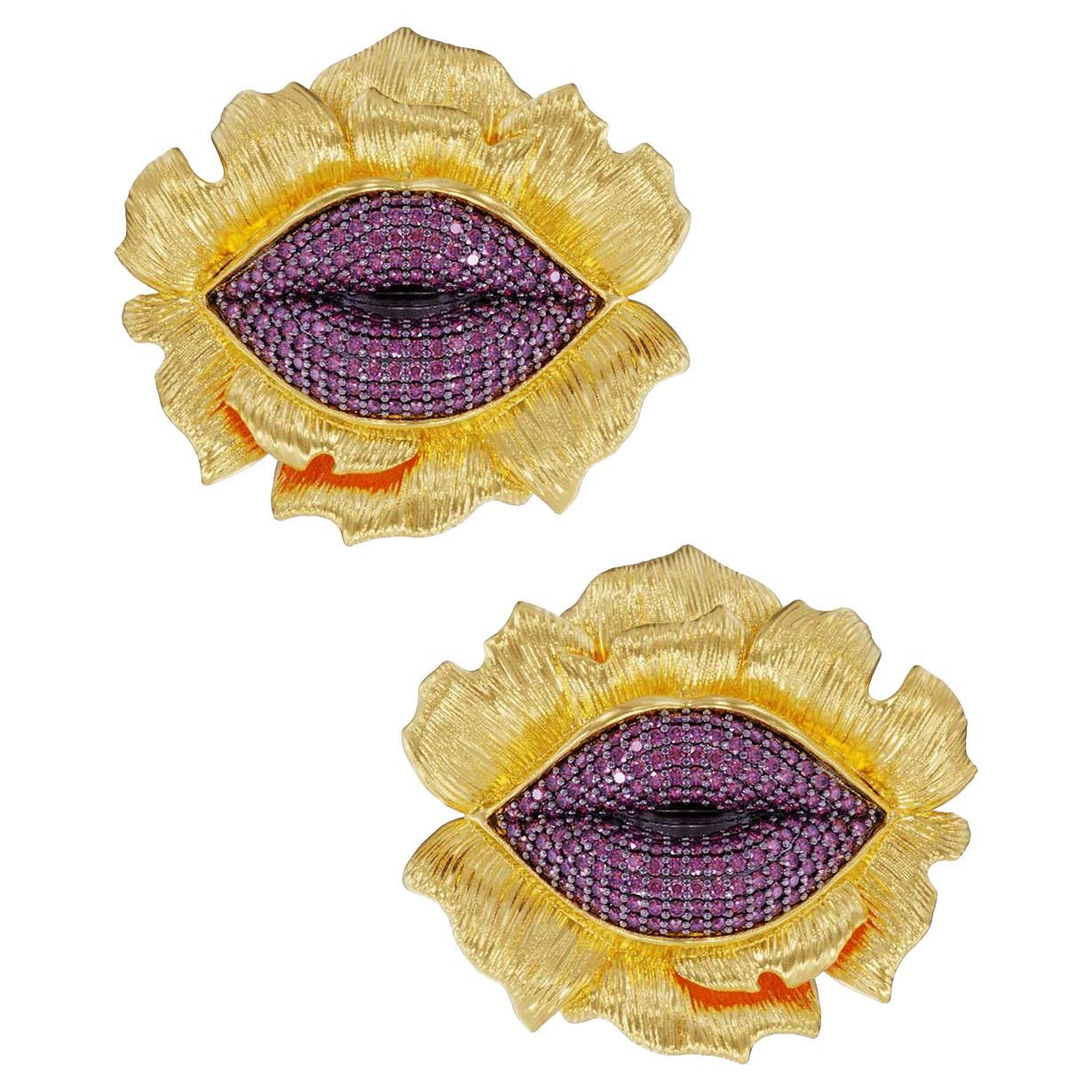 Naimah Flower Lips Statement Earrings For Sale