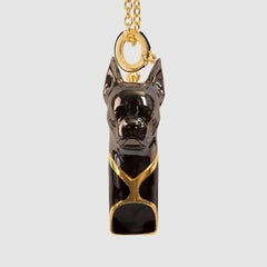 Naimah, collier pendentif sifflet bouledogue français, émail noir