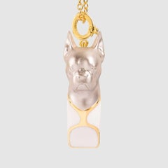 Naimah, French Bulldog Whistle Pendant Necklace, White Enamel