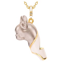 Naimah, French Bulldog Whistle Pendant Necklace, White Enamel