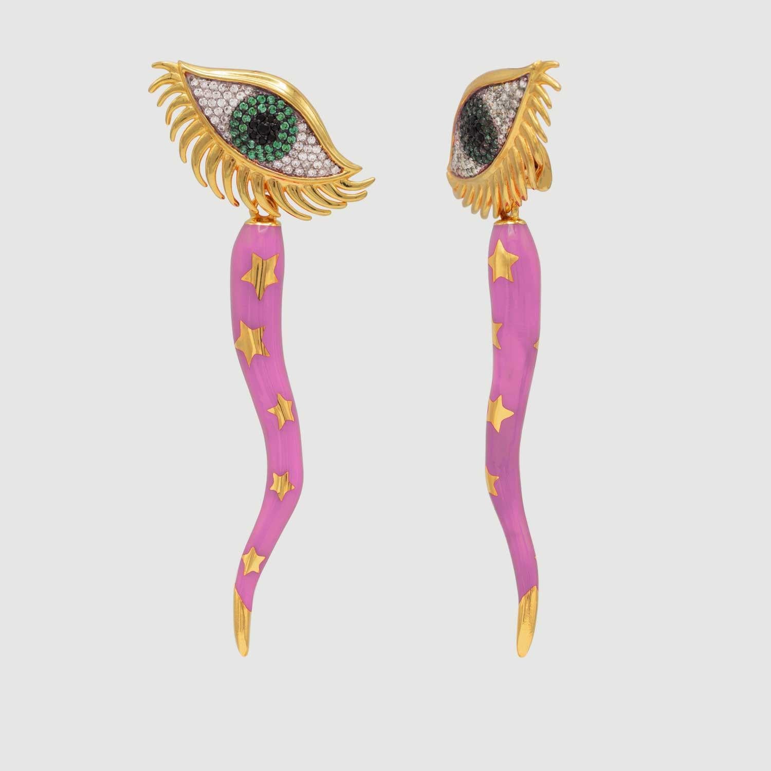 Moderno Orecchini Naimah di Horn, Cornicello, Smalto rosa in vendita