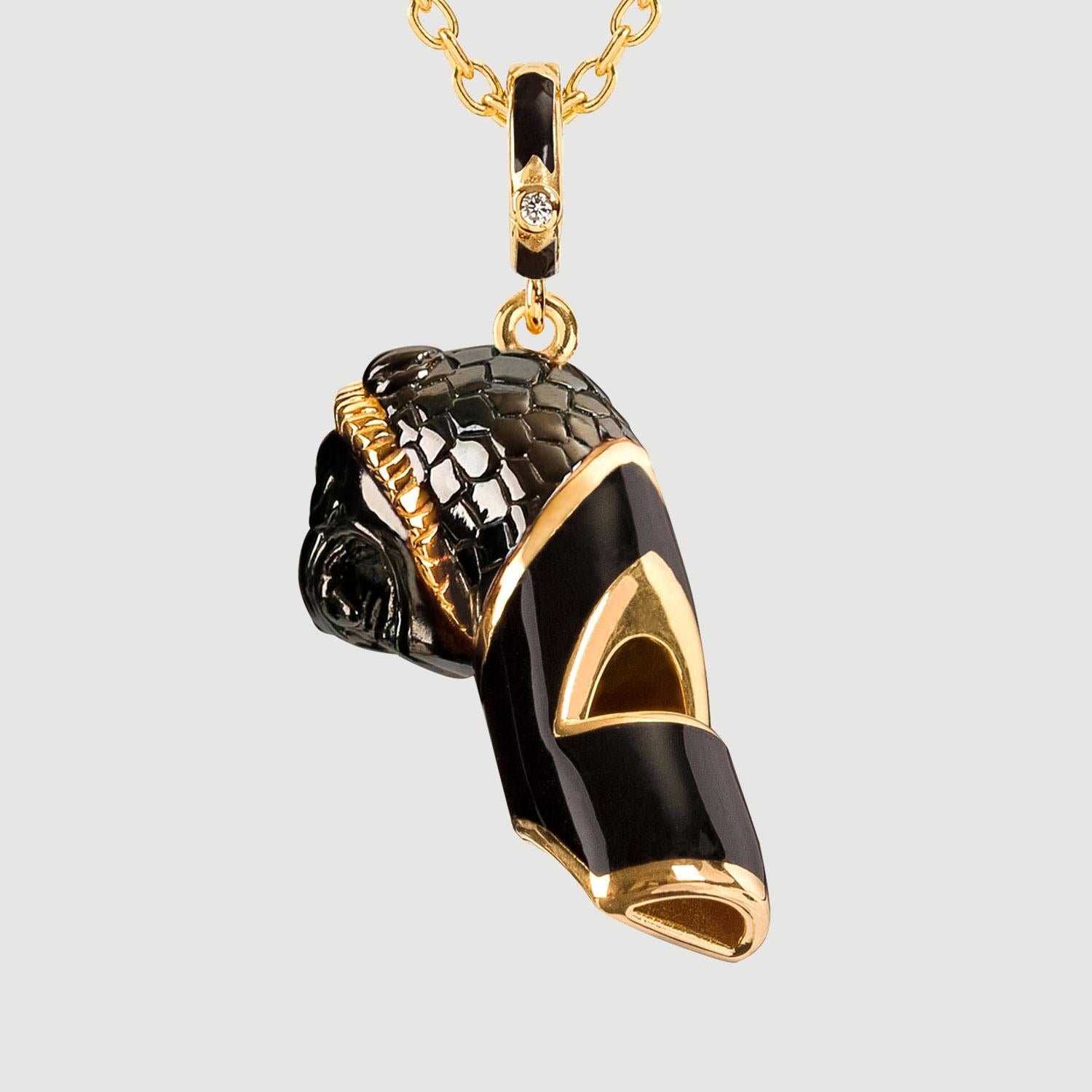 Introducing our exquisite Gold Vermeil Lion of Babylon Whistle Pendant Necklace - a modern twist on the classic antique dog whistle. This beautiful piece is not only a stunning jewelry design, but also a fully functional whistle that produces a high