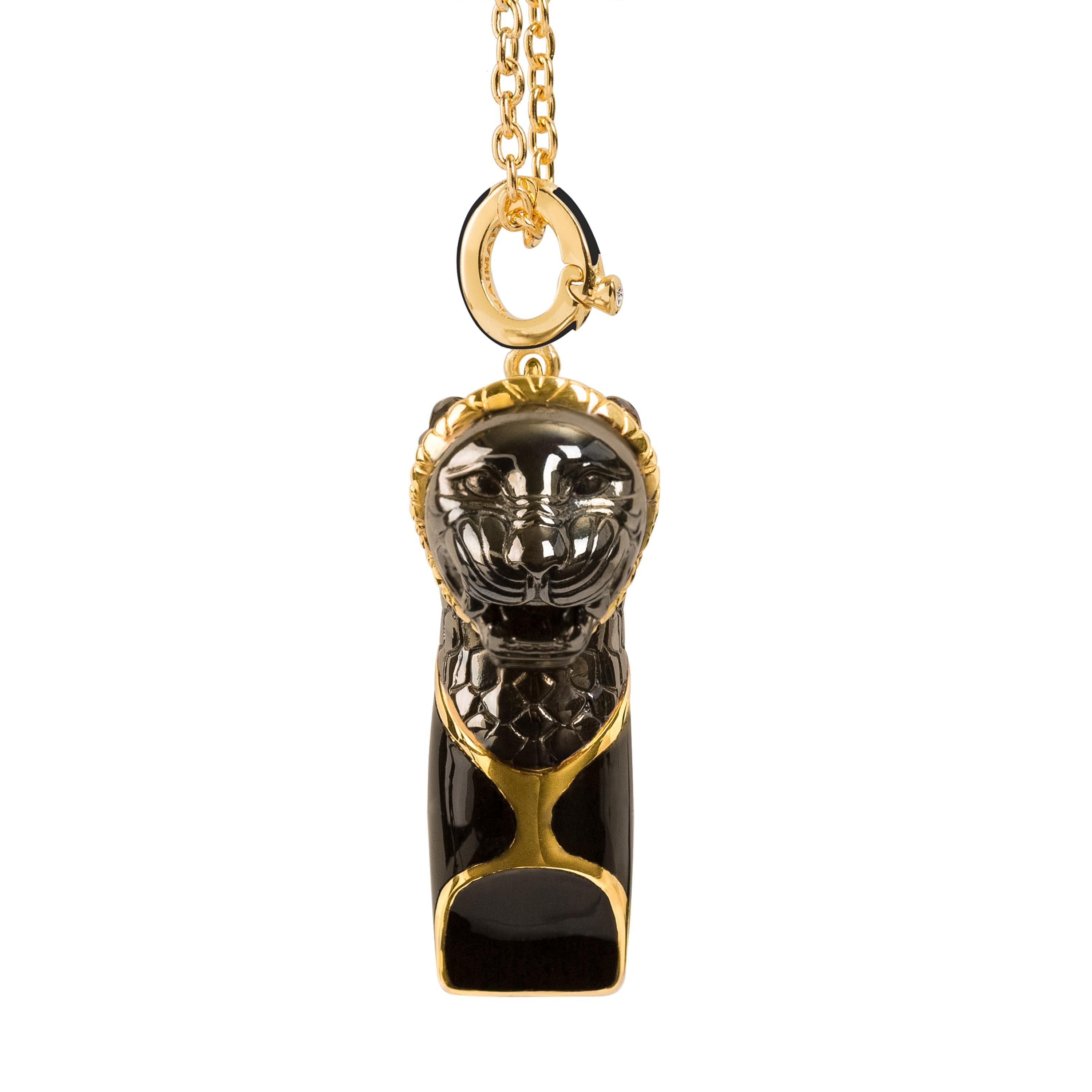 Modern Naimah, Lion Whistle Pendant Necklace, Black Enamel For Sale