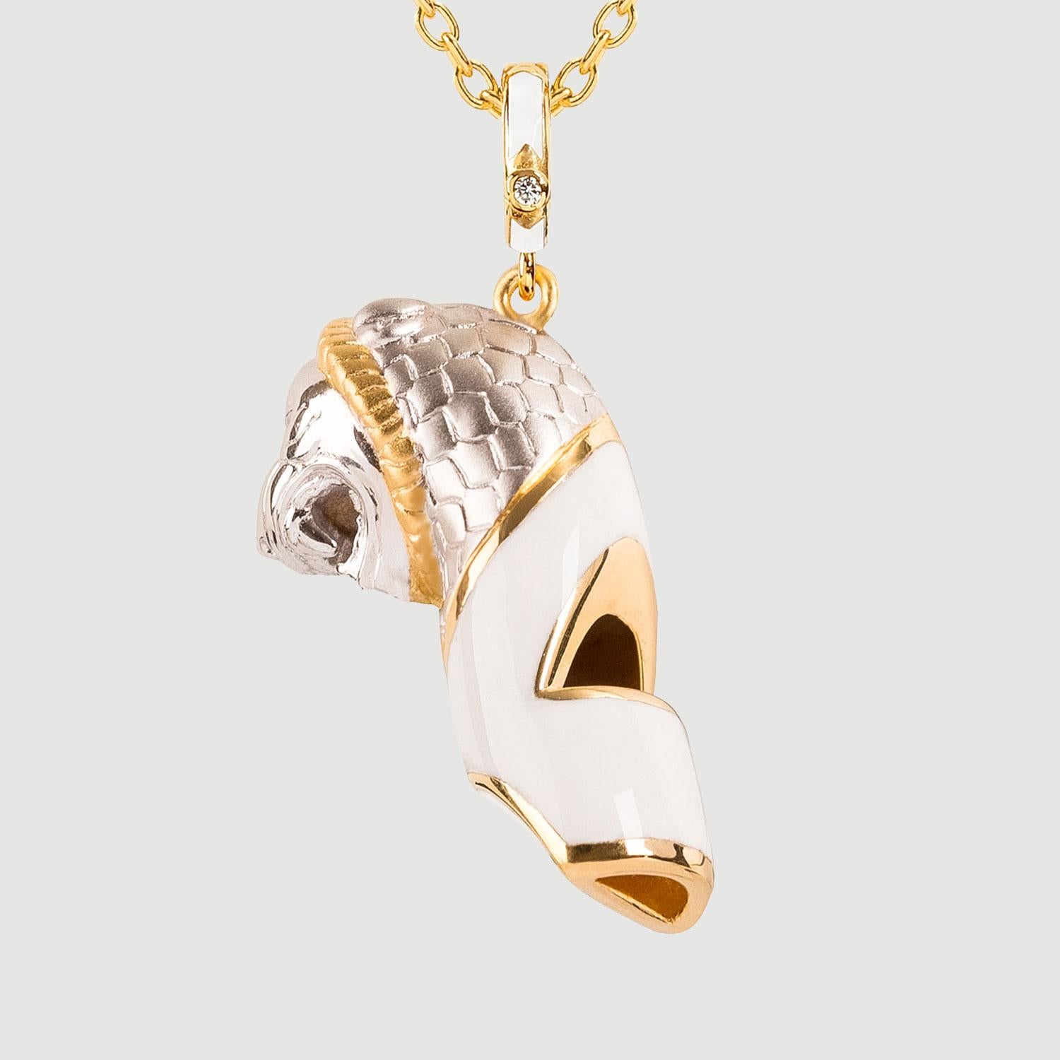 Introducing our exquisite Gold Vermeil Lion of Babylon Whistle Pendant Necklace - a modern twist on the classic antique dog whistle. This beautiful piece is not only a stunning jewelry design, but also a fully functional whistle that produces a high