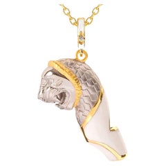 Naimah, Lion Whistle Pendant Necklace, White Enamel