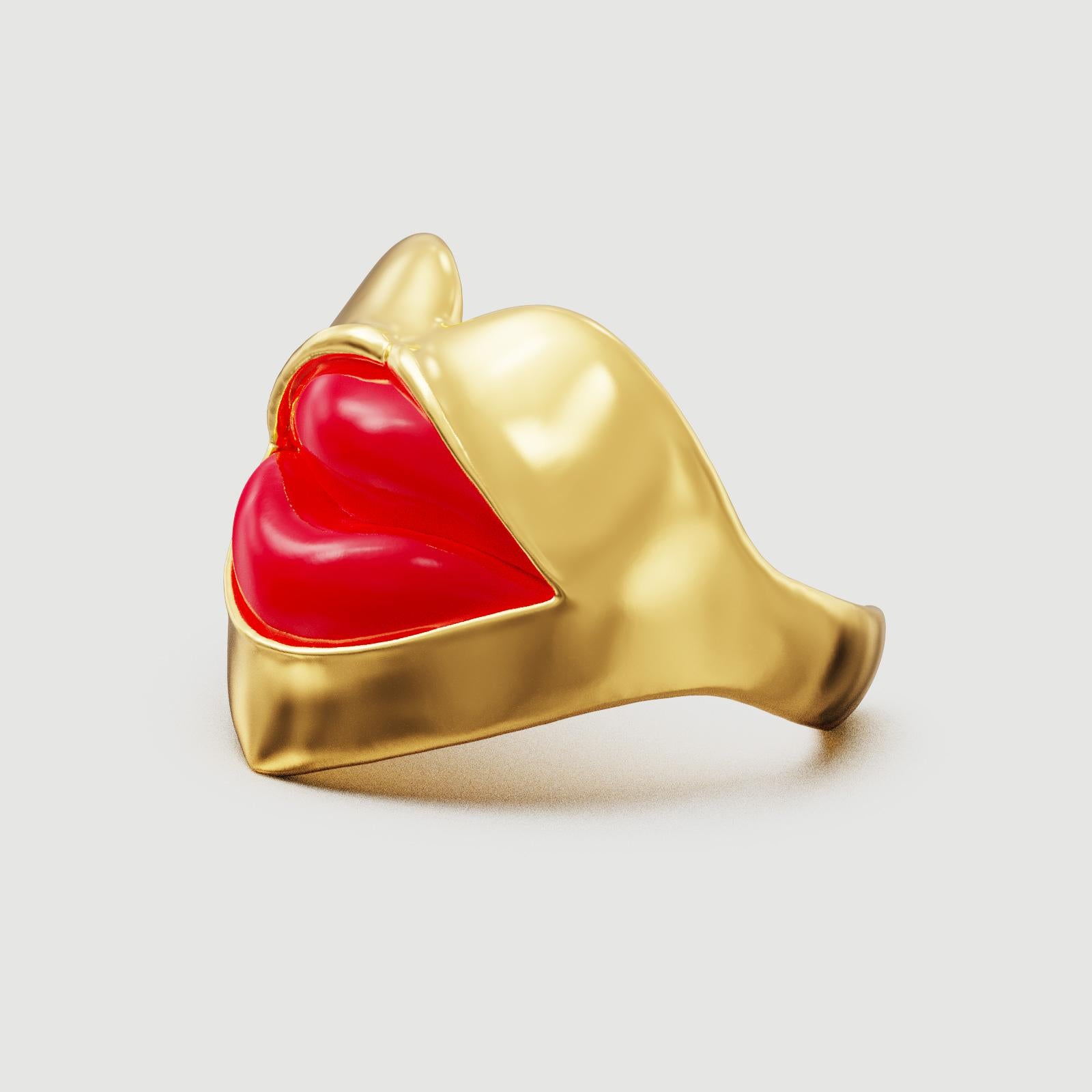 Introducing our captivating ❤️ Heart-Shaped Gold Vermeil Cuff with a bold 💋 Red Enamel Lip—a true masterpiece of pop-art and surrealism-inspired design. This exquisite jewelry piece combines the timeless elegance of gold with a daring contemporary