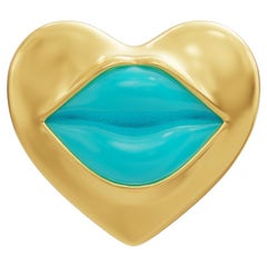 Naimah Love Lips Gold Rouge Single Earring, Blue Enamel