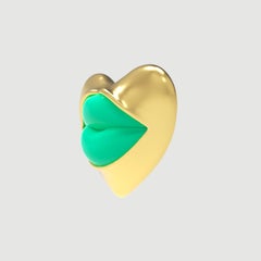 Naimah Love Lips Gold Rouge Single Earring, Neon Green Enamel