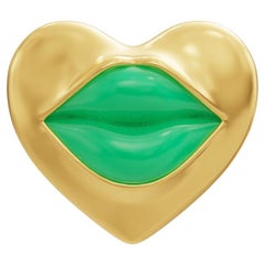 Naimah Love Lips Gold Rouge Single Earring, Neon Green Enamel