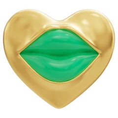 Boucle d'oreille simple Love Lips Gold Rouge, émail vert néon