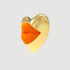 Naimah Love Lips Gold Rouge Single Earring, Neon Orange Enamel