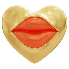 Naimah Love Lips Gold Rouge Single Earring, Neon Orange Enamel