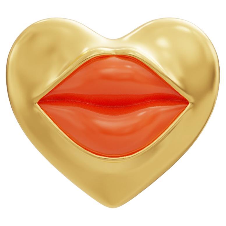 Naimah Love Lips Gold Rouge Single Earring, Neon Orange Enamel For Sale