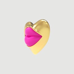 Naimah Love Lips Gold Rouge Single Earring, Neon Pink Enamel
