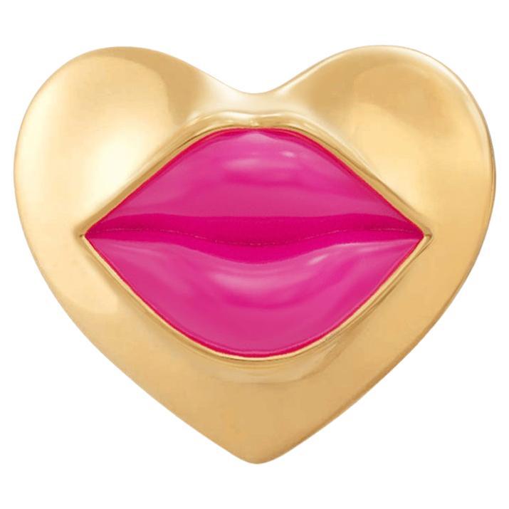 Pendiente sencillo Naimah Love Lips Gold Rouge, esmalte rosa neón