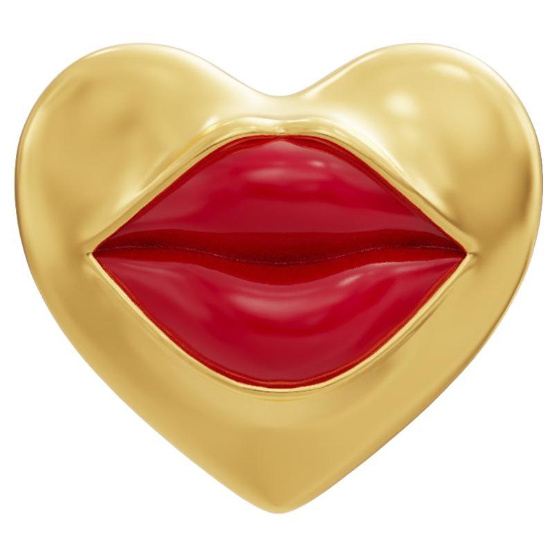 Naimah Love Lips Gold Rouge Single Earring, Red Enamel