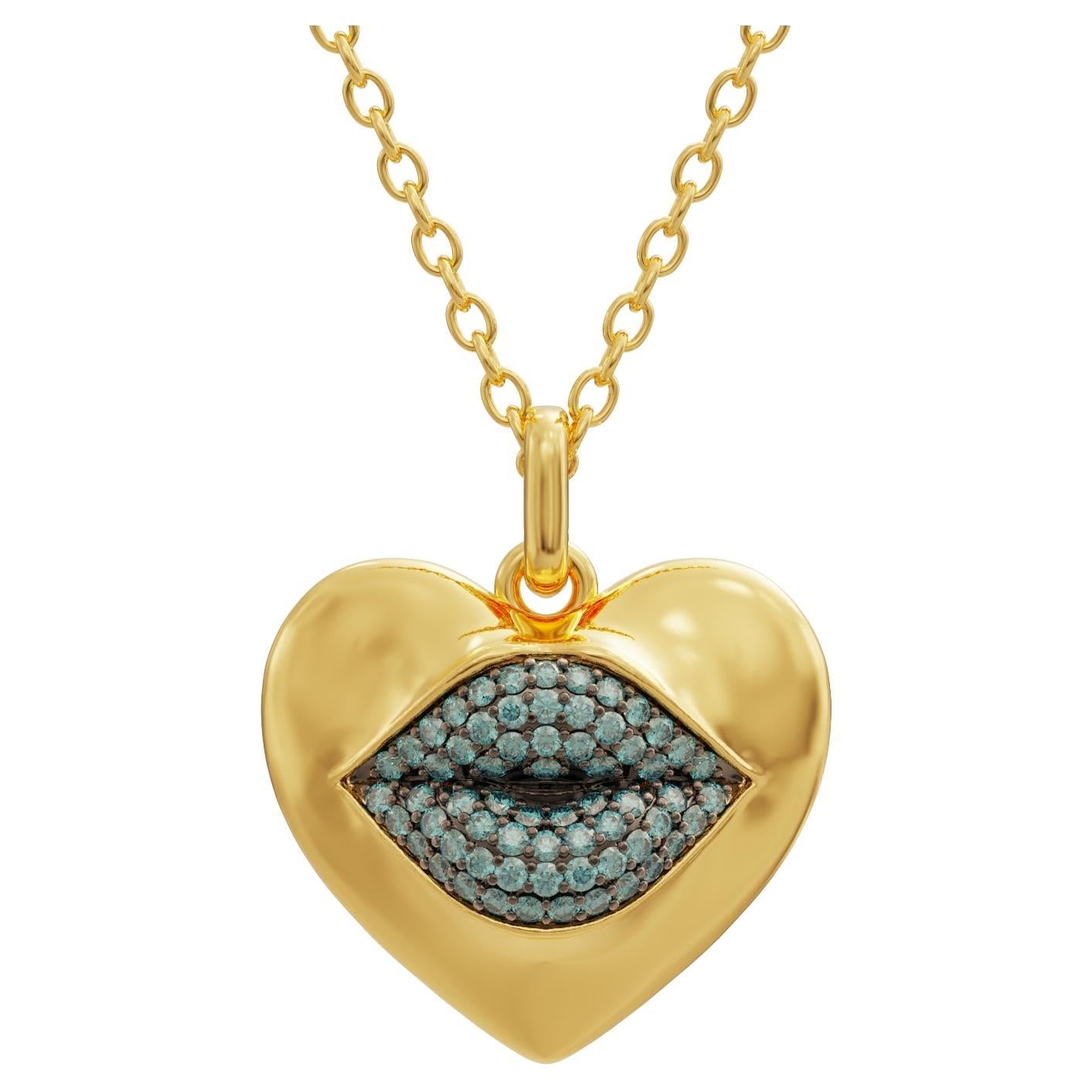 Naimah Love Lips Mini Statement Necklace, Aqua For Sale