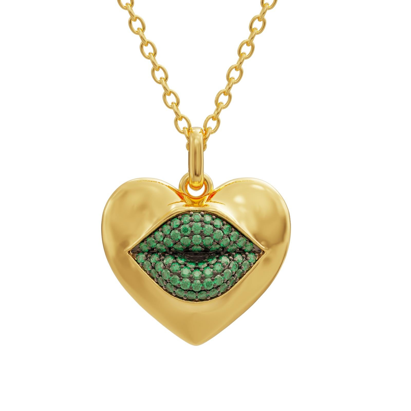 Brilliant Cut Naimah Love Lips Mini Statement Necklace, Green For Sale