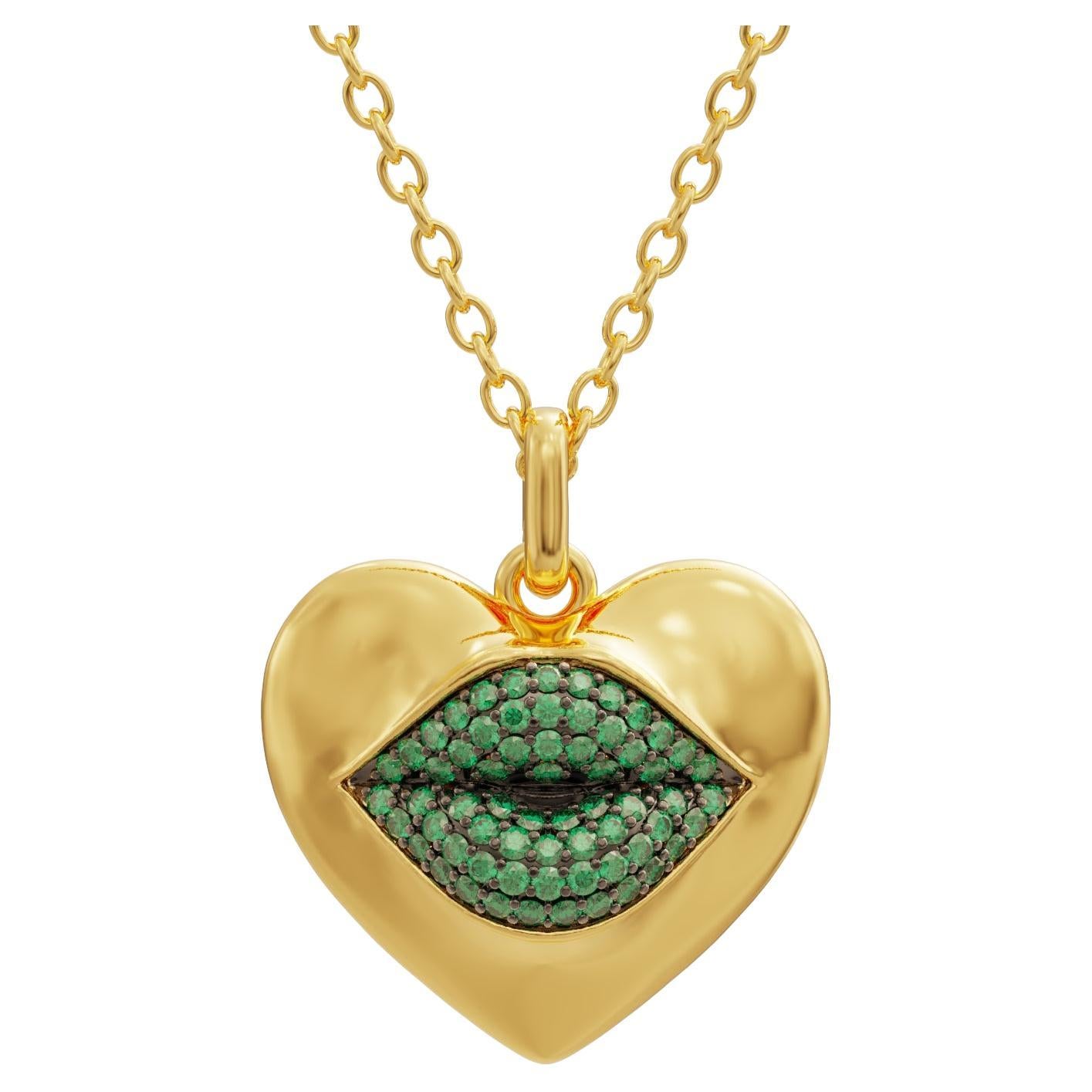Naimah Love Lips Mini Statement Necklace, Green For Sale