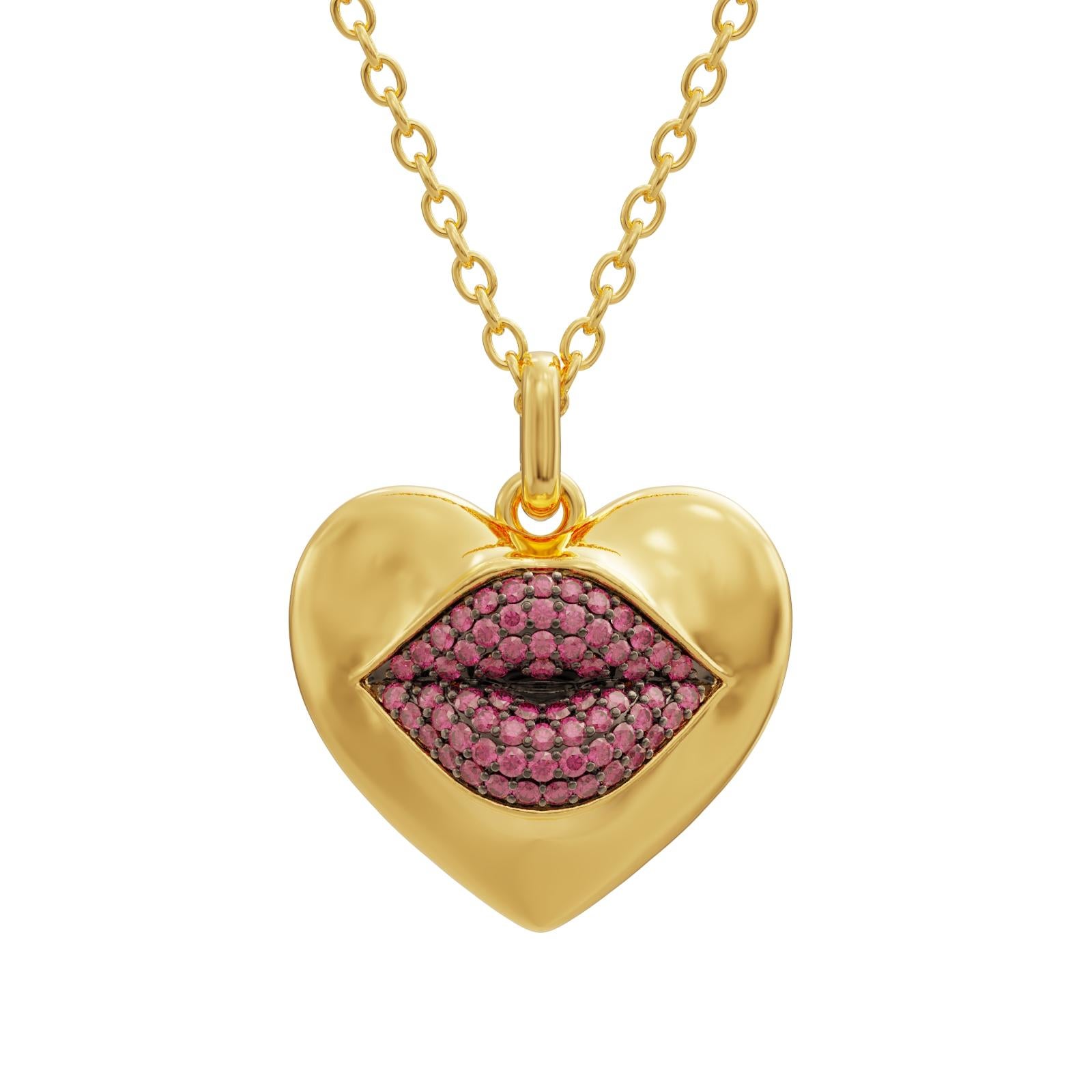 Modern Naimah Love Lips Mini Statement Necklace, Ruby For Sale