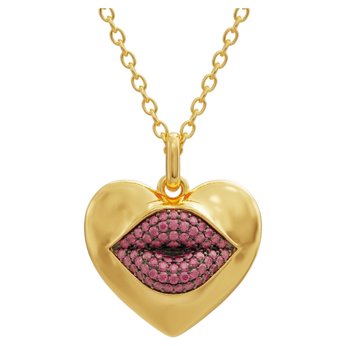 Naimah Love Lips Mini Statement Necklace, Ruby For Sale