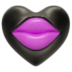 Boucle d'oreille simple Love Lips Rouge, rhodium noir, violet